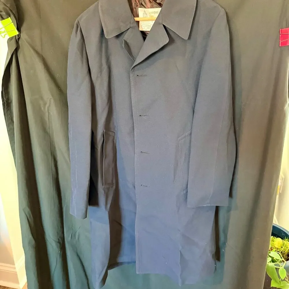 Vintage London Fog Maincoat Mens Raincoat Size 38 Reg Navy Blue Single Breasted